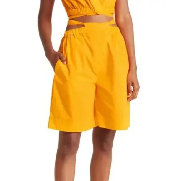 NICHOLAS Talitha Size 2 Wildflower Orange Cotton High Waisted Wrap Belt Shorts - Picture 1 of 11